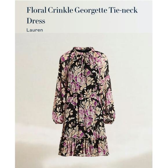 Ralph Lauren Dresses & Skirts - Ralph Lauren Floral Crinkle Georgette Tie Black Lavender Sparkle Dress EUC 8